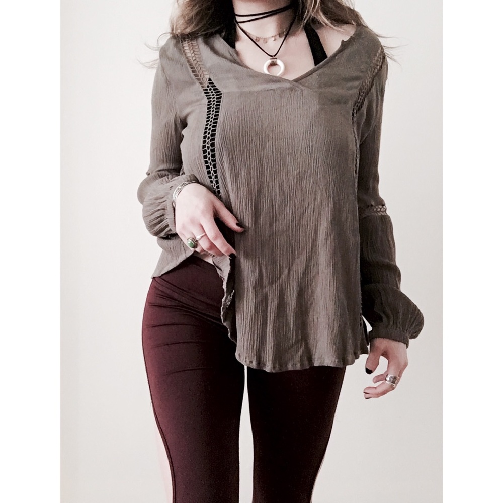 Olive Oversized Boho Pullover Blouse